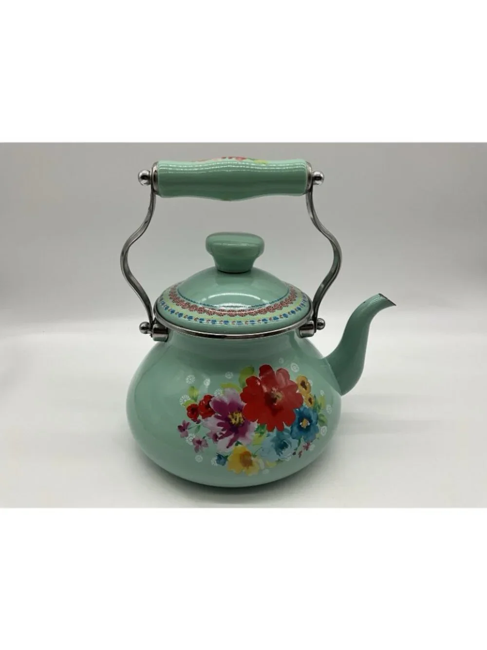 Pioneer Woman Breezy Blossom Cottage Tea Kettle Floral Enamel On Steel 1.9-Quart